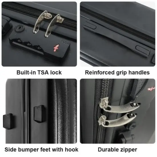 3-Piece Lightweight Hardshell Luggage Set with Double Spinner Wheels, Large Capacity, Includes 3-Piece U-Shaped Travel Pillow Set image {4}