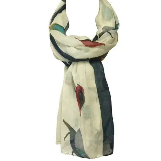 Wrapables Soft Viscose Bird Print Multi-Style Scarf Wrap Shawl Sarong, Cream image {3}