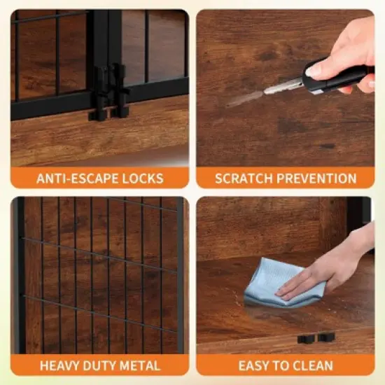 32" Dog Crate Furniture with Rotating Feeder, Wooden Crate End Table with 2 Doors, Heavy Duty Indoor Kennel Cage for Small to Medium Dogs image {3}