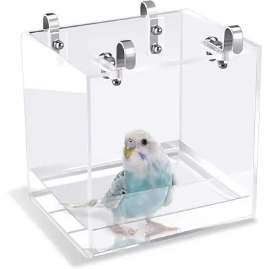 Transparent Acrylic Bird Bath Box with Hook,Thickened Hanging Water Bath Tub Bird Supplies Shower Cage Accessory for Parrot Cockatiel Parakeet image {6}