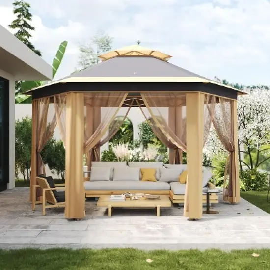 GustoWave Portable Outdoor 6 Sided Gazebo Tent Pergola, Carpa for Backyard image {5}