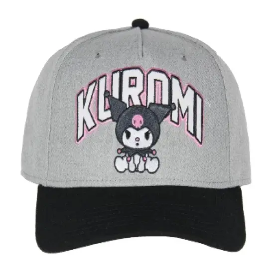 Sanrio Adult Kuromi Embroidered Precurve Snapback Cap Hat OSFM Grey image {2}
