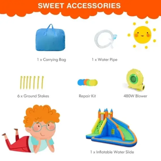 Costway Inflatable Water Slide Mighty Bounce House Jumper Castle W/ 480W Blower image {6}