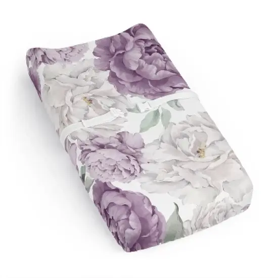 Sweet Jojo Designs Girl Changing Pad Sheet Peony Floral Garden Lavender Purple and Ivory image {6}