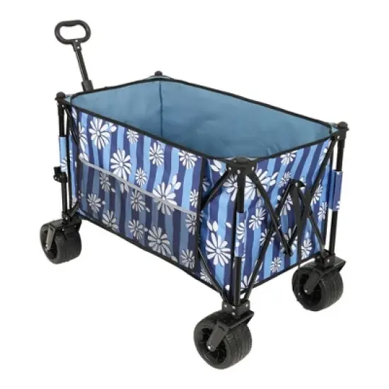 CAVINAS Heavy-Duty Folding Wagon Cart with Bonus Picnic Mat,Shopping Cart with Side Pocket,Wagon for Camping,Shopping image {5}