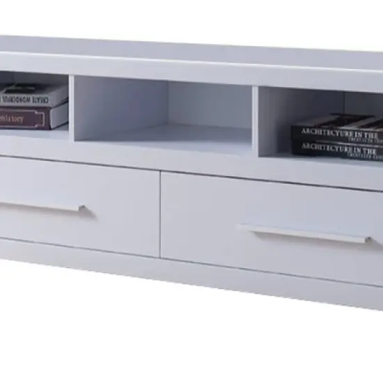 Wooden TV Stand for TVs up to 60" with 2 Drawers and 3 Open Shelves White - Benzara image {3}
