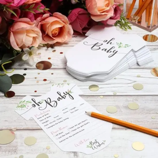 Sparkle and Bash 50 Pack Girl Baby Shower Prediction and Advice Cards for Parents to Be, Party Game with Floral Design, 5 x 7 In image {2}