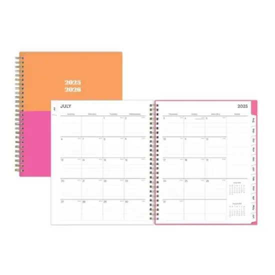 Blue Sky 7"x9" 2025-2026 Weekly/Monthly Wirebound Planner Printed Pink and Orange Block image {3}