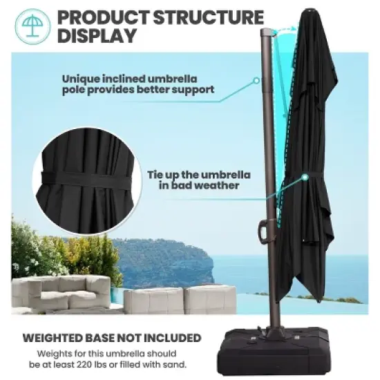 Crestlive Products 9x11.5FT Double Top Cantilever Umbrella Outdoor 360 Degree Rotation Offset Umbrella 6 Heights Adjustable Cantilever Patio Umbrella image {6}