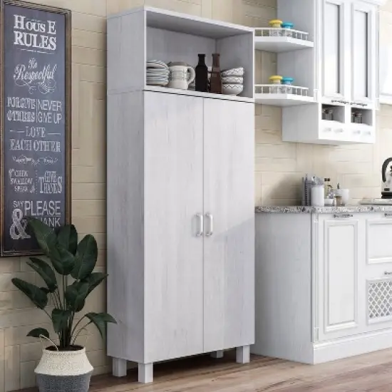 24/7 Shop At Home Maclay Double Door Pantry Cabinet White Oak: Transitional Style, 5 Fixed Shelves, Storage Organizer image {4}