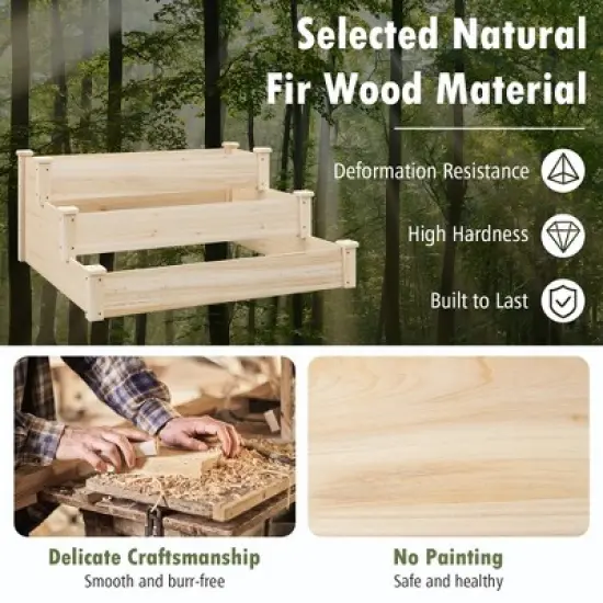 Costway 3-Tier Wooden Raised Garden Bed with Open-Ended Base Growing Planter for Backyard image {8}