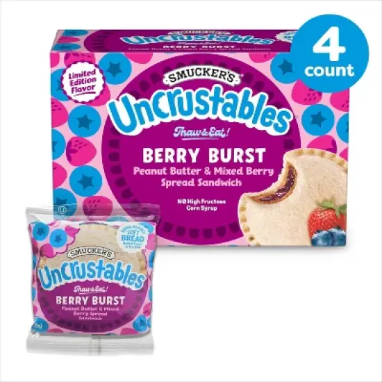 Smucker's Uncrustables Frozen Peanut Butter & Mixed Berry Spread Sandwich - 8oz/4ct image {1}