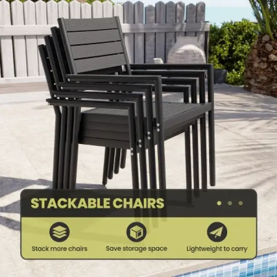 Crestlive Products 7pc Aluminum Patio Dinning Set 72in Table and 6 Chairs Plastic Wood Top with Umbrella Hole for Outdoor Pool Lawn image {5}