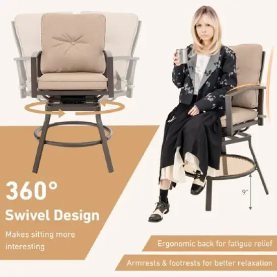 Costway Patio 3pcs Swivel Bar Height Bistro Set Cushioned Table Stools Furniture Outdoor image {6}