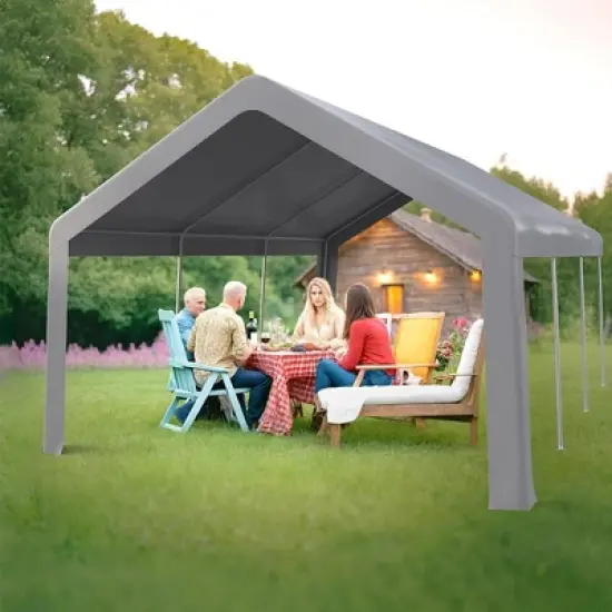 WhizMax 13' x 20' Carport & Party Tent, Heavy Duty Portable Garage Car Port Canopy with 4 Roll-up Doors & 4 Windows, Gray image {8}