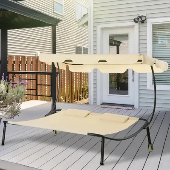 Resenkos Patio Double Chaise Lounge Chair, Outdoor Wheeled Hammock Daybed With Adjustable Canopy and Pillow, image {5}