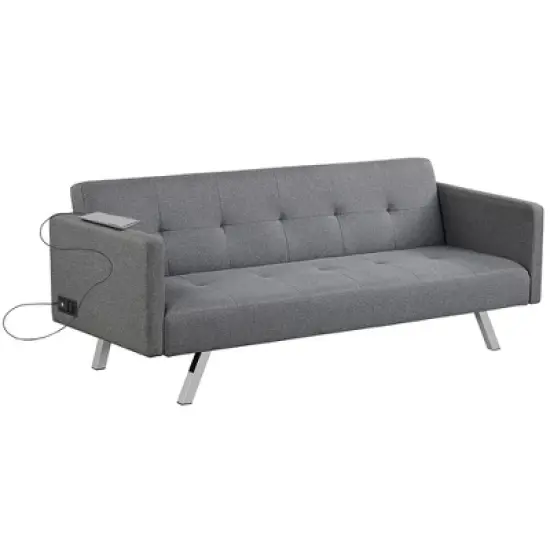 Costway Convertible Futon Sofa Bed Folding Recliner w/USB Ports&Power Strip Grey\Blue image {11}