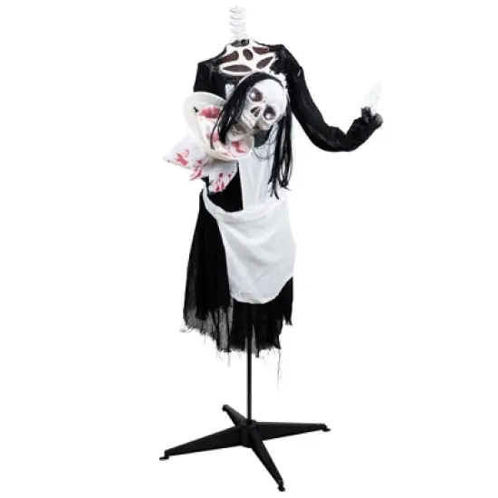 Northlight LED Lighted and Animated Skeleton Maid Head-in-Hand Halloween Figure - 57" image {3}