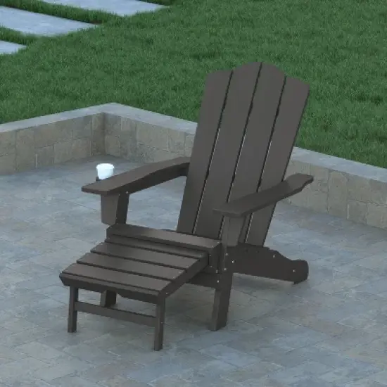 Emma and Oliver Adirondack Chair with Cup Holder and Pull Out Ottoman, All-Weather HDPE Indoor/Outdoor Lounge Chair image {3}
