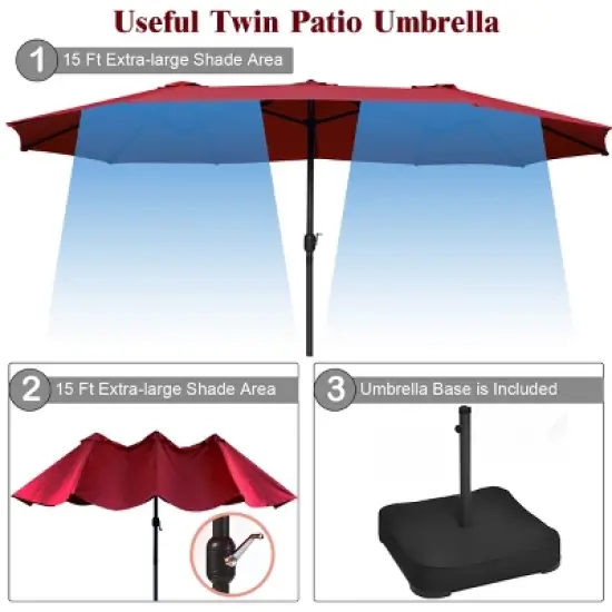 Tangkula 15Ft Outdoor Double-Sided Patio Umbrella with Base image {6}