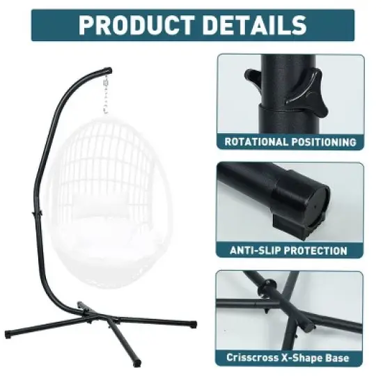 Hammock Steel C Stand -Stand for Hanging Hammock Chairs - 300 Pound Capacity, Black image {4}