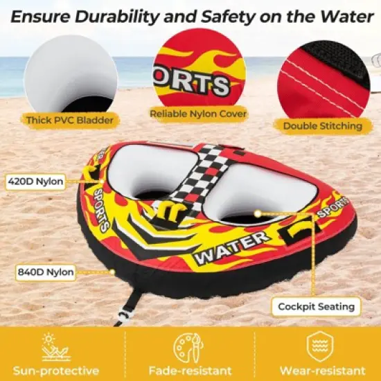 Costway Towable Tube for Boating 1 or 2 Person Inflatable Boat Tube for Youth & Adult Red image {5}