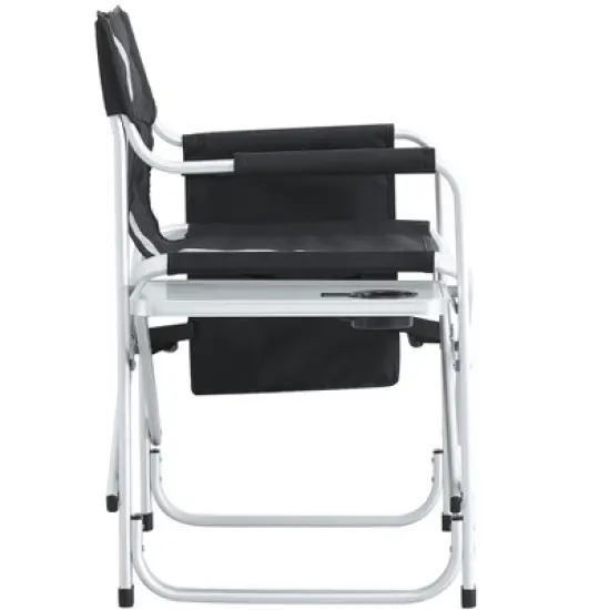 2-piece Padded Folding Outdoor Chair with Side Table and Storage Pockets,Lightweight Oversized Directors Chair for indoor, Outdoor Camping, Black/Grey image {7}