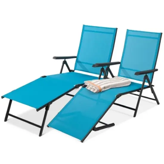 Best Choice Products Set of 2 Outdoor Patio Chaise Lounge Chair Adjustable Folding Pool Lounger w/ Steel Frame image {12}