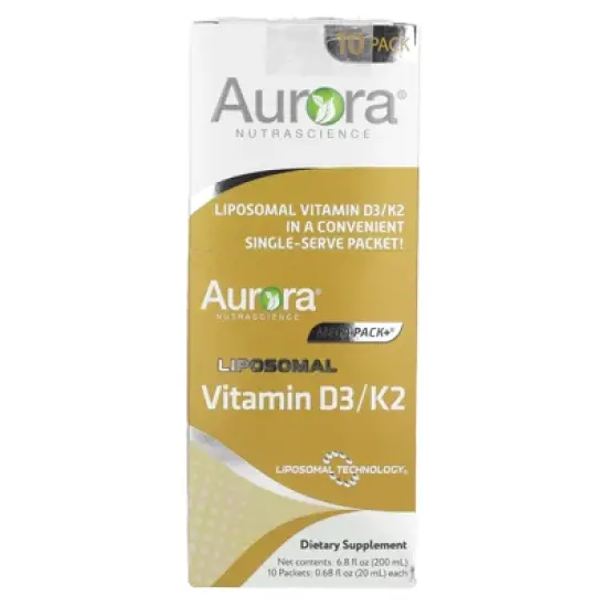 Aurora Nutrascience Liposomal Vitamin D3/K2, 10 Packets, 0.68 fl oz (20 ml) Each image {3}