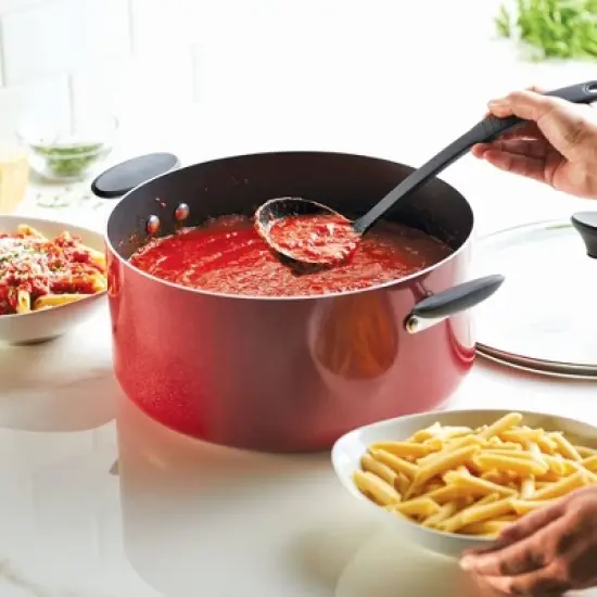 Farberware Reliance 10qt Aluminum Nonstick Wide Stock Pot Red image {1}