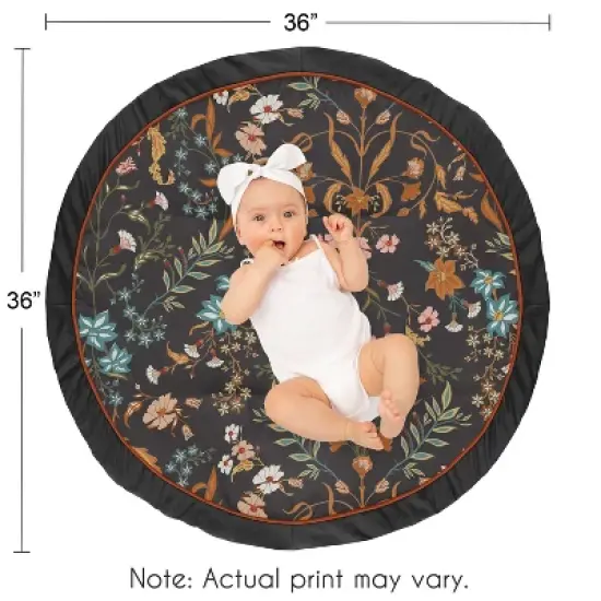 Sweet Jojo Designs Girl Baby Tummy Time Playmat Boho Floral Wildflower Black Orange and Blue image {3}