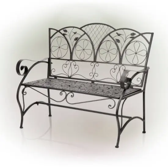 38" x 45" Iron Birds and Leaves Outdoor Garden Bench Brown - Alpine Corporation image {3}