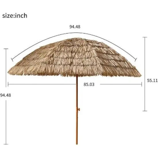 Angel Sar 8' Thatch Patio Tiki Umbrella, Tropical Palapa Straw Beach Umbrella with 8 Ribs & Adjustable Tilt, Hawaiian Style Patio Umbrella image {2}