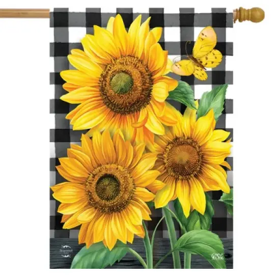 Checkered Sunflowers Summer House Flag Floral Everyday 28" x 40" Briarwood Lane image {1}