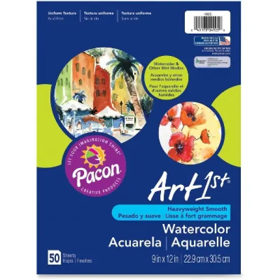 Pacon Watercolor Paper 90lb. 9"x11" 50SH/PK White 4925 image {1}