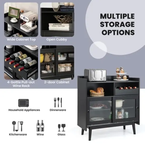 Costway Kitchen Buffet Sideboard Organizer Liquor Bar Cabinet with Wine Rack & Sliding Door image {5}