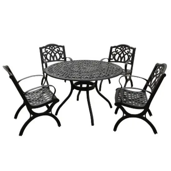 5pc Patio Dining Set with 48" Ornate Outdoor Mesh Aluminum Round Table & Luxury Chairs - Black - Oakland Living: UV-Resistant, Non-Foldable image {4}