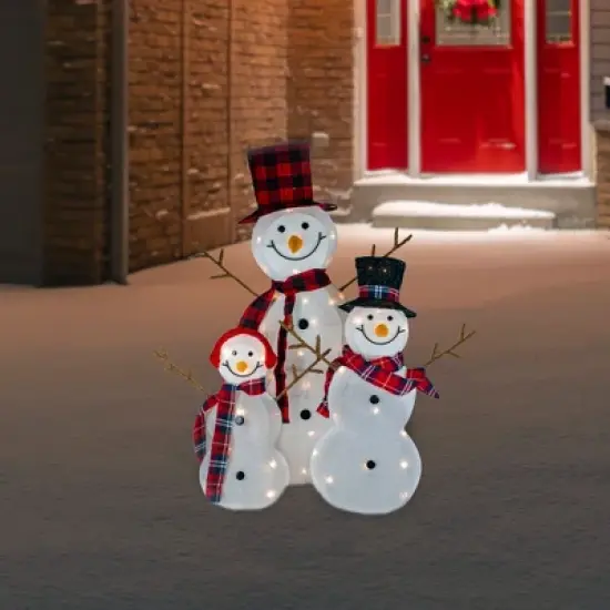 Northlight Lighted Tinsel Snowmen Family Christmas Outdoor Decorations - Clear Lights - Set of 3 image {1}