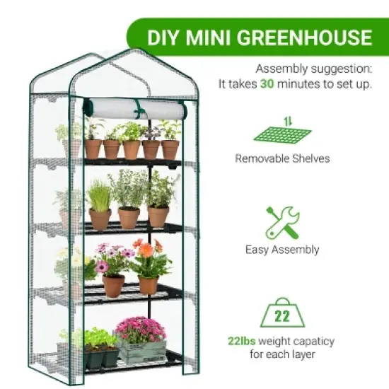 SEVOBAL Greenhouse Mini 4 Tier Green Houses Rolling Door Full Plant Grow Early Spring Seed Germination Indoor Growing Outdoor, White, 72"*48.5"*8.5" image {4}