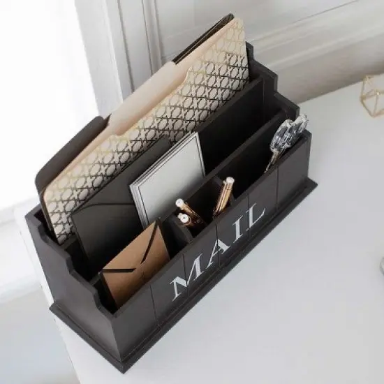 Blu Monaco 3 Tier Wooden Mail Organizer with Mail Printed on Front image {7}