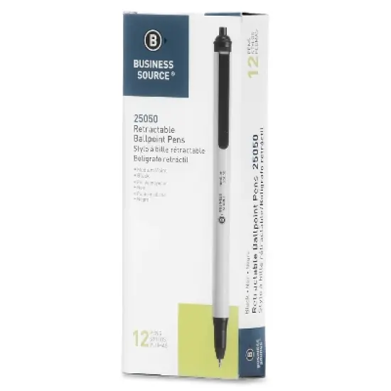 Business Source Ballpoint Pen Retract Clip Medium Point Black Ink 25050 image {3}