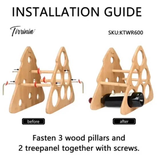 Tirrinia Christmas Tree-Shaped Bamboo Wine Rack - 6 Bottle Freestanding Holder for Kitchen, Bar & Home Storage image {2}