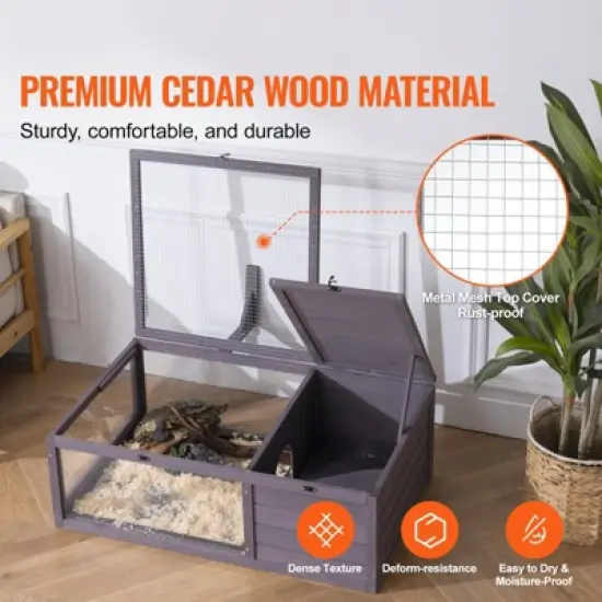 VEVOR Tortoise Habitat, Wooden Tortoise House Indoor & Outdoor, Tortoise Enclosure with Hanging Light Stand,2-Room Reptile Enclosure,38 x24 x13 inch image {2}