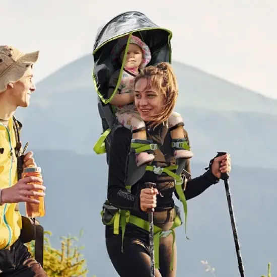 Qaba Baby Backpack Carrier for Hiking with Detachable Canopy, Foldable Child Carrier with Adjustable Waist Belt, Storage Pockets, for 6-36 Months image {1}