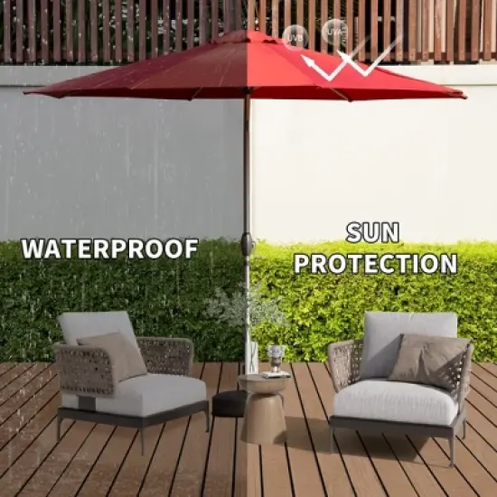 Syemin Outdoor Patio Umbrella with 8 Sturdy Ribs, Push Button Tilt and Crank, Waterproof, UV-Resistant Uitable for Garden, red, 108"*108"*94.44" image {3}