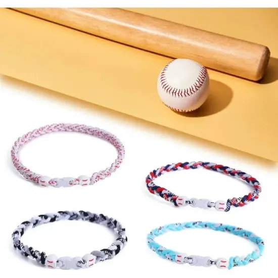4 Pieces Baseball Necklaces for Boys,Three Braided Rope Tornado Sports Titanium Necklaces,Baseball Accessories Drip image {2}