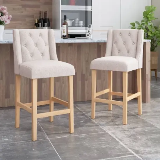 Set of 2 Lansglen Button Tufted Wingback Barstools - Christopher Knight Home image {1}