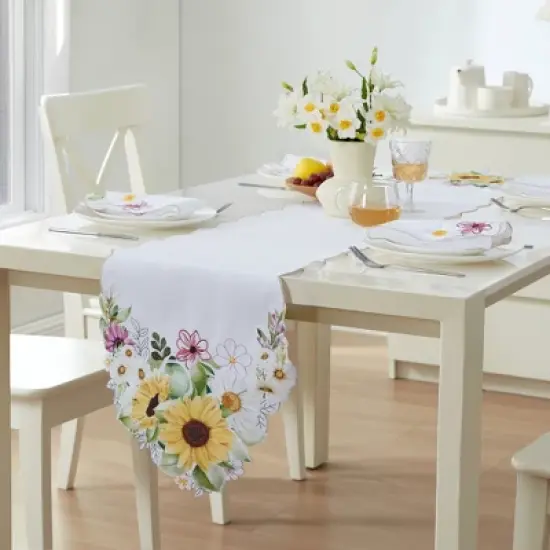 Sunflower and Daisies Cutwork Table Runner - Multicolor - 13x70 - Elrene Home Fashions image {3}