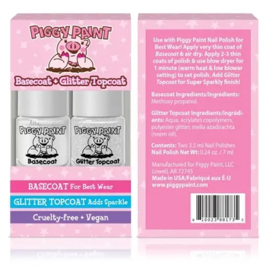 Piggy Paint Non-Toxic Nail Polish Basecoat + Glitter Topcoat Set Kids' - 0.24 fl oz/2ct image {2}
