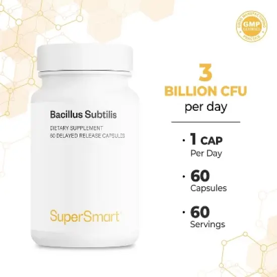 SuperSmart Bacillus Subtilis 3 Billion CFU per Day (High Potency) - Spore Probiotic Supplement | Non-GMO & Gluten Free - 60 DR Capsules image {4}